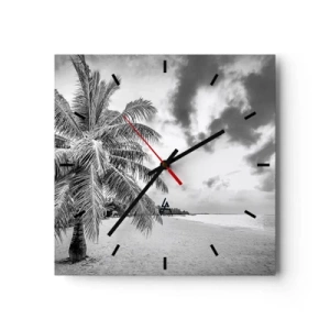 Horloge murale - Pendule murale - Palmier noir et blanc sur une plage déserte avec des nuages - 30x30cm - Quand tu aspires à la solitude - Décoration murale moderne pour le salon et la chambre ARTTOR