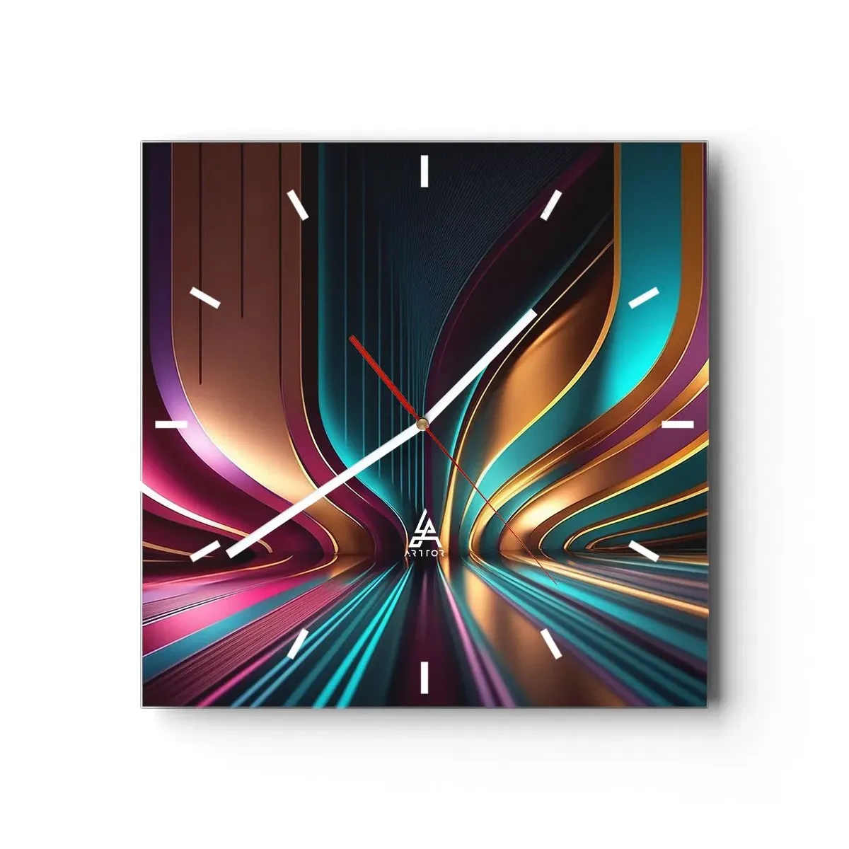 Horloge murale - Pendule murale - Abstraction futuriste aux couleurs et courbes intenses - 30x30cm - Architektura światła - Décoration murale moderne pour le salon et la chambre ARTTOR