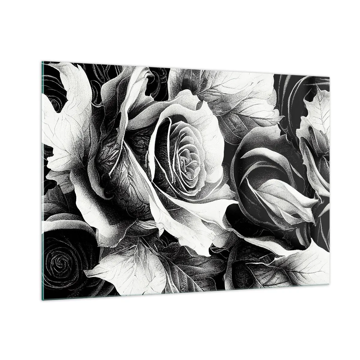 Impression sur verre - Image sur verre - Composition florale de roses noires et blanches avec détails - 100x70cm - Toujours une reine - Décoration murale moderne pour le salon et la chambre ARTTOR