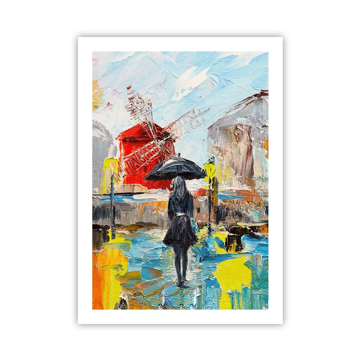 Affiche - Poster - Une femme avec un parapluie sur fond de ville sous la pluie - 50x70cm - Légende parisienne - Décoration murale moderne pour le salon et la chambre ARTTOR