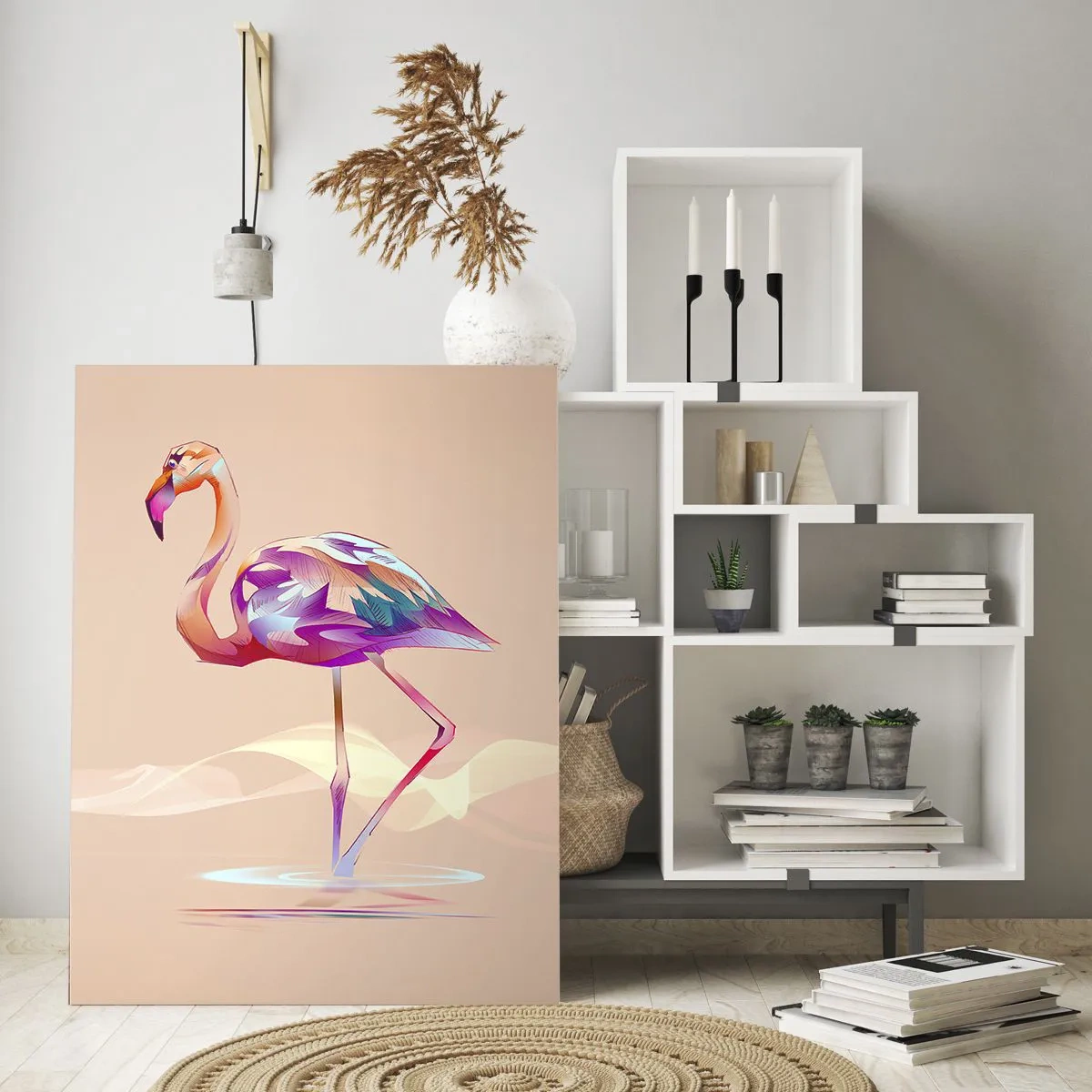 Impression sur verre - Image sur verre - Un flamant rose abstrait aux couleurs claires et pastel. - 80x120cm - L'oiseau des bonnes émotions - Décoration murale moderne pour le salon et la chambre ARTTOR