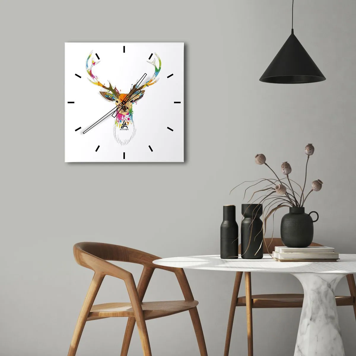 Horloge murale - Pendule murale - Un cerf doux baigné de couleur - 30x30 cm