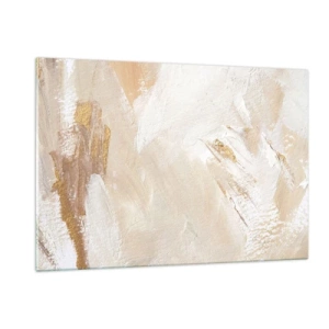 Impression sur verre - Image sur verre - Abstraction beige et blanche avec des accents dorés - 120x80cm - Composition pastel - Décoration murale moderne pour le salon et la chambre ARTTOR