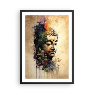 Affiche dans un cadre noir - Poster - Un portrait coloré de Bouddha dans un style aquarelle artistique. - 50x70cm - Namasté ! - Décoration murale moderne pour le salon et la chambre ARTTOR