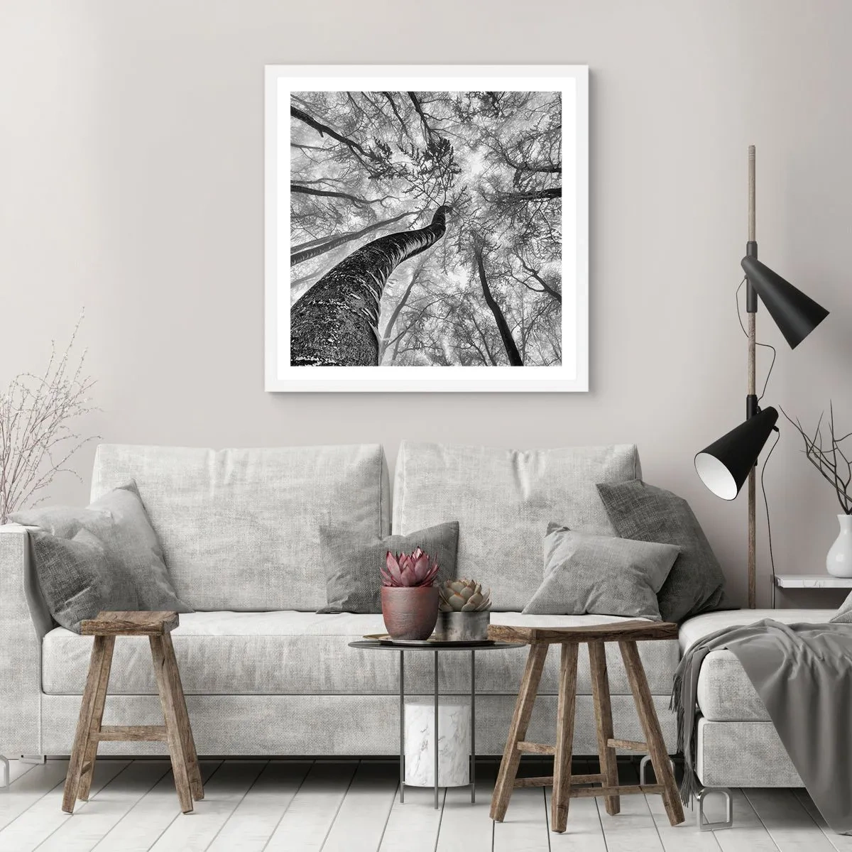 Affiche dans un cadre blanc - Poster - Course vers la lumière - 40x40 cm