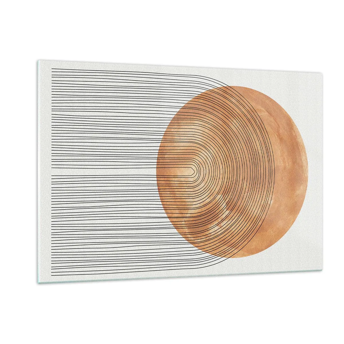 Impression sur verre - Image sur verre - Forme géométrique avec des lignes concentriques et un cercle doré - 120x80cm - Composition solaire - Décoration murale moderne pour le salon et la chambre ARTTOR