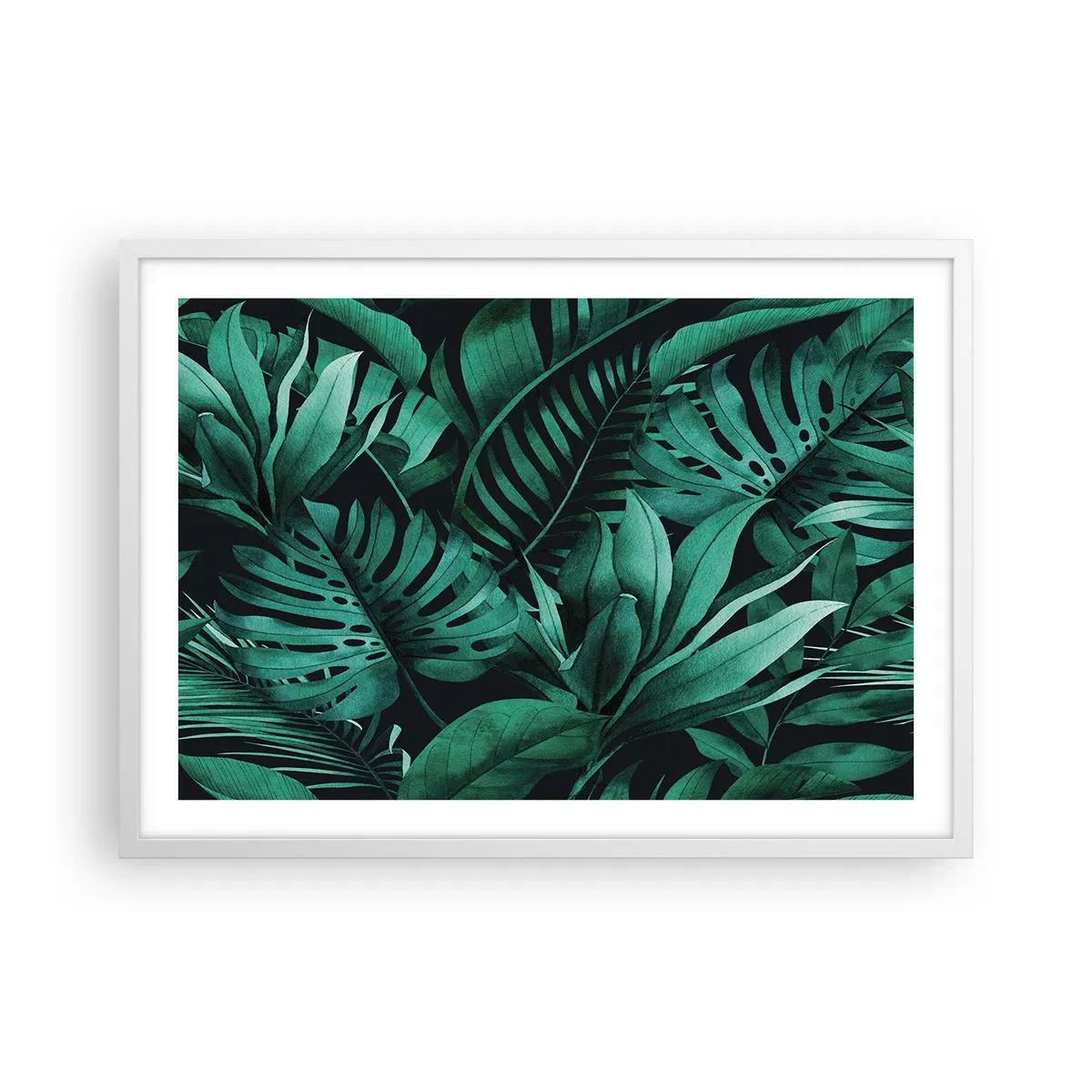 Affiche dans un cadre blanc - Poster - Profondeur du vert tropical - 70x50 cm