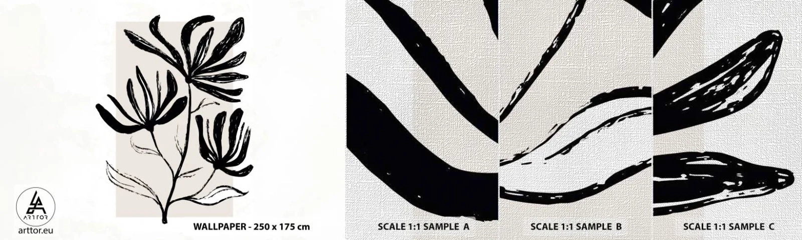 Échantillon de Papier Peint Premium Canvas - Esquisse pour l'herbier - Fleur, Minimaliste, Moderne - 100x30 cm