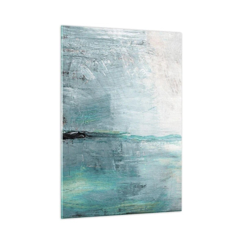 Impression sur verre - Image sur verre - Composition abstraite dans les tons de bleu et de gris - 50x70cm - Horizontalement en bleu - Décoration murale moderne pour le salon et la chambre ARTTOR