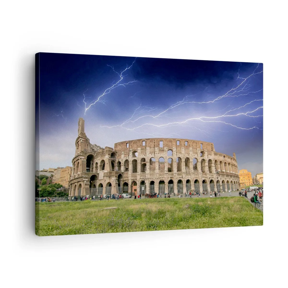 Impression sur toile - Image sur toile - Le Colisée de Rome illuminé par la foudre - 70x50cm - Arène de combat - Décoration murale moderne pour le salon et la chambre ARTTOR