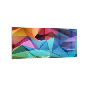 Impression sur verre - Image sur verre - Abstraction géométrique colorée aux couleurs vives - 120x50cm - Origami arc-en-ciel - Décoration murale moderne pour le salon et la chambre ARTTOR