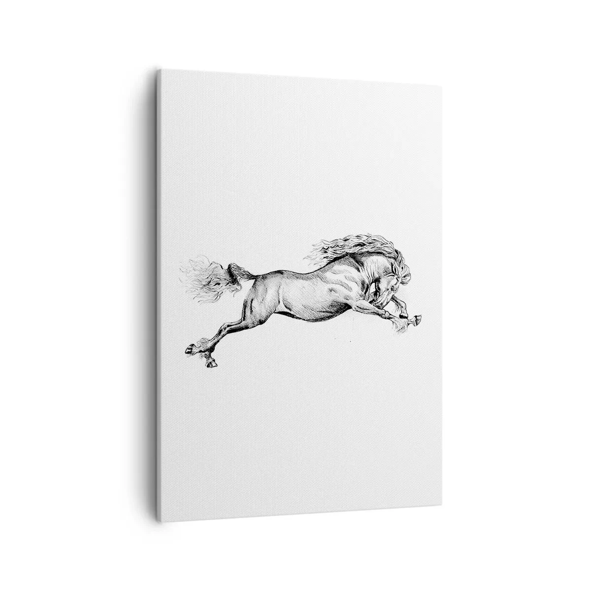 Impression sur toile - Image sur toile - Croquis d'un cheval au galop dynamique sur fond blanc - 50x70cm - Immortalisé au galop - Décoration murale moderne pour le salon et la chambre ARTTOR