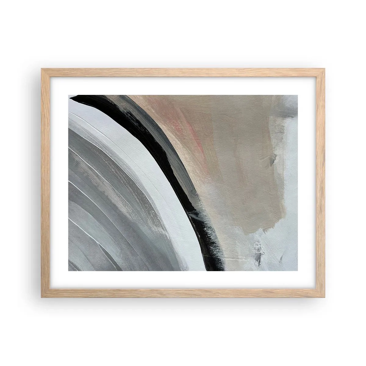 Affiche dans un chêne clair - Poster - Composition : arc de noir et gris - 50x40 cm