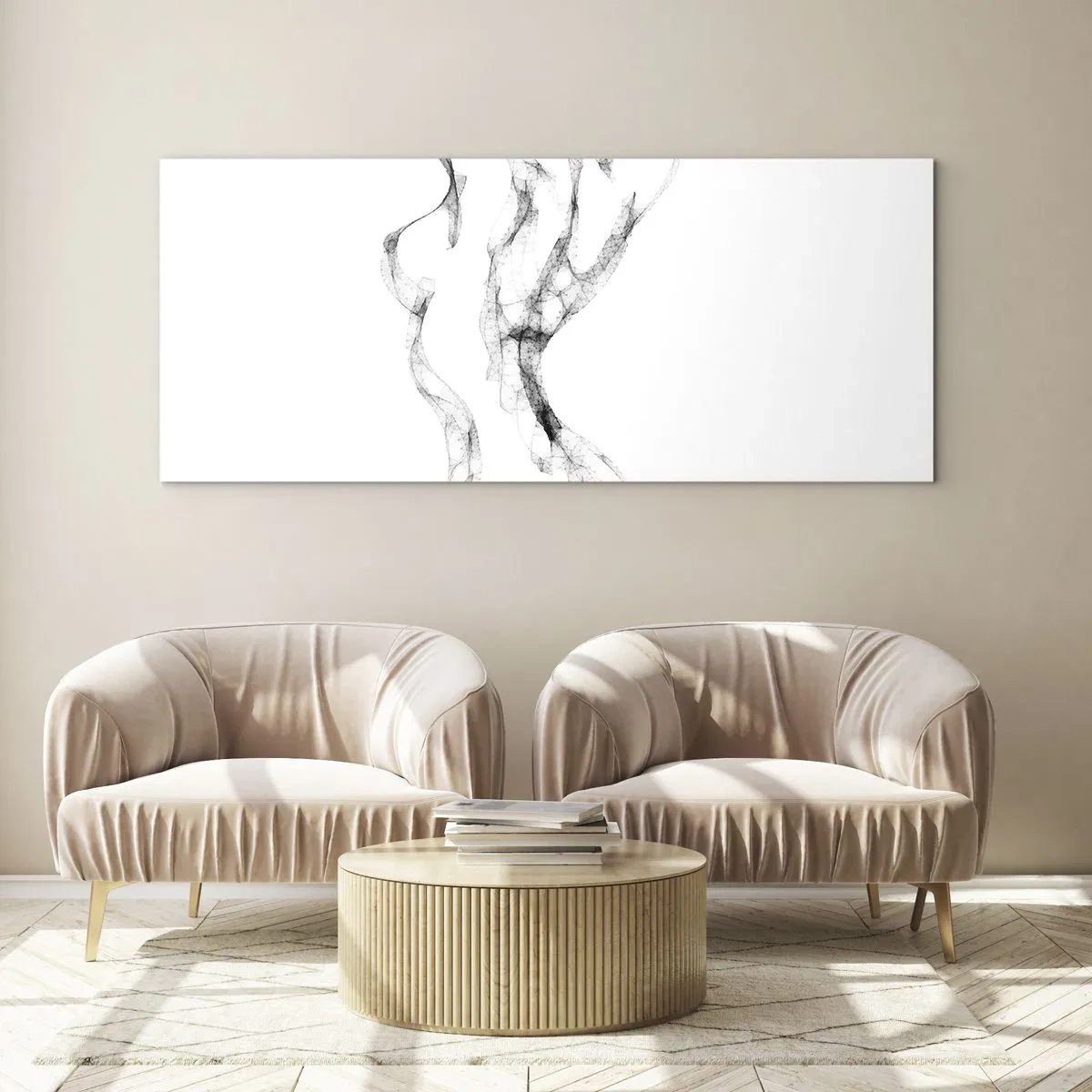 Impression sur verre - Image sur verre - Des lignes délicates et abstraites ressemblant à des traînées de fumée sur un fond clair - 140x50cm - Belle et forte - Décoration murale moderne pour le salon et la chambre ARTTOR