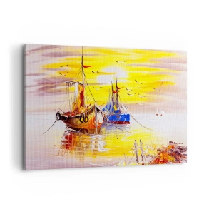 Impression sur toile - Image sur toile - Une scène picturale de bateaux sur une mer calme - 120x80cm - Un repos bien mérité au port - Décoration murale moderne pour le salon et la chambre ARTTOR