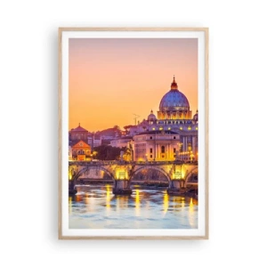 Affiche dans un chêne clair - Poster - Coucher de soleil sur la ville éternelle - 70x100 cm