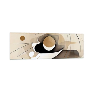 Impression sur verre - Image sur verre - Composition abstraite dans les tons beige et noir - 160x50cm - Composition : l'essence des choses - Décoration murale moderne pour le salon et la chambre ARTTOR