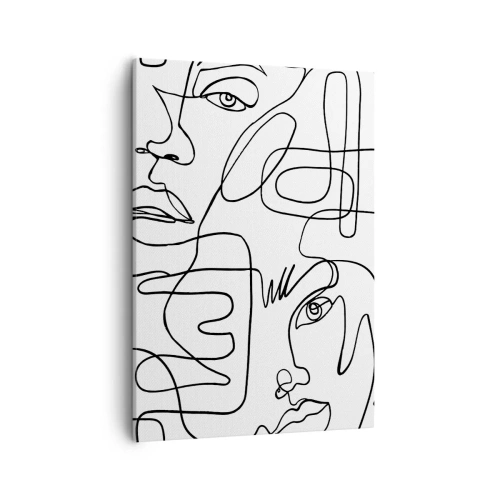 Impression sur toile - Image sur toile - Un dessin minimaliste d'un visage avec des lignes sur un fond clair. - 50x70cm - Dans des émotions enchevêtrées - Décoration murale moderne pour le salon et la chambre ARTTOR