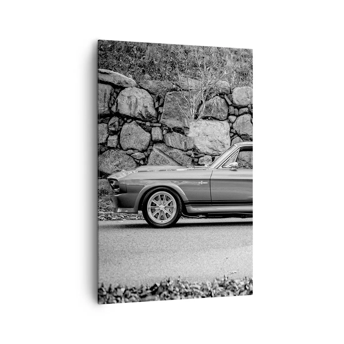 Impression sur toile - Image sur toile - Photo en noir et blanc d'une voiture classique - 80x120cm - Légende des années 60 - Décoration murale moderne pour le salon et la chambre ARTTOR