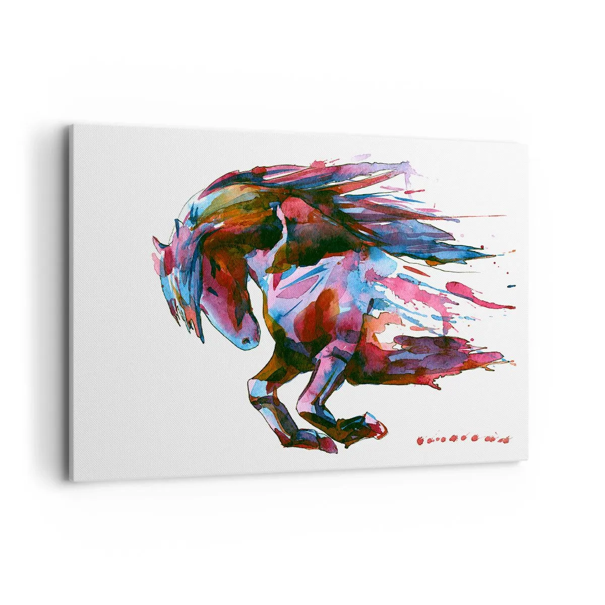 Impression sur toile - Image sur toile - Un cheval aux couleurs abstraites dynamiques symbolisant la liberté - 100x70cm - Dans le ravissement - Décoration murale moderne pour le salon et la chambre ARTTOR