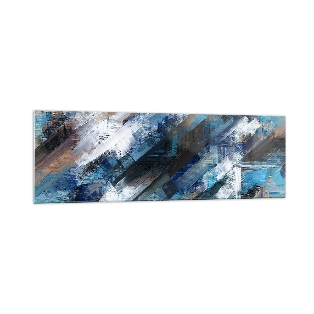 Impression sur verre - Image sur verre - Composition abstraite avec des lignes diagonales bleues - 160x50cm - Diagonale de bleus - Décoration murale moderne pour le salon et la chambre ARTTOR
