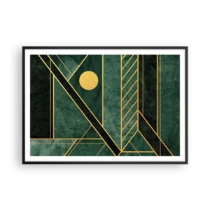 Affiche dans un cadre noir - Poster - Design géométrique vert et or avec un motif élégant - 100x70cm - Dynamique or et azur - Décoration murale moderne pour le salon et la chambre ARTTOR