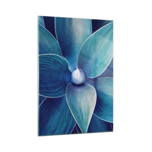 Impression sur verre - Image sur verre - Macrophotographie d'une plante dans des tons de bleu - 50x70cm - Le bleu du ciel - Décoration murale moderne pour le salon et la chambre ARTTOR