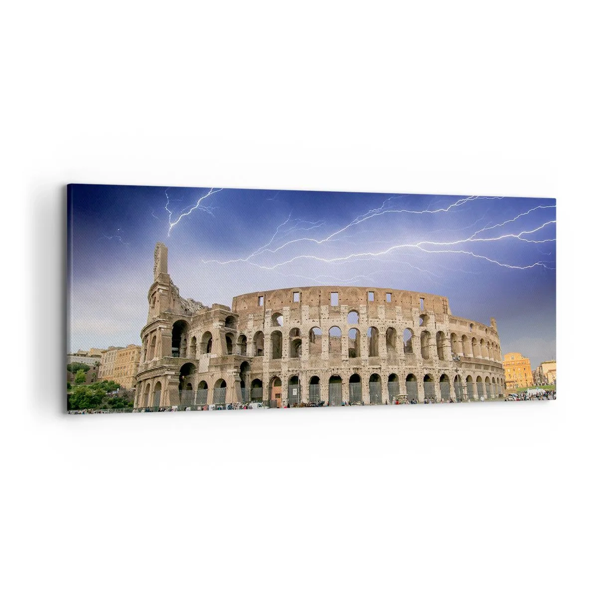 Impression sur toile - Image sur toile - Le Colisée de Rome illuminé par la foudre - 120x50cm - Arène de combat - Décoration murale moderne pour le salon et la chambre ARTTOR