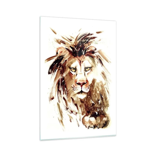Impression sur verre - Image sur verre - Portrait à l'aquarelle d'un lion aux détails intenses - 80x120cm - Force et dignité - Décoration murale moderne pour le salon et la chambre ARTTOR