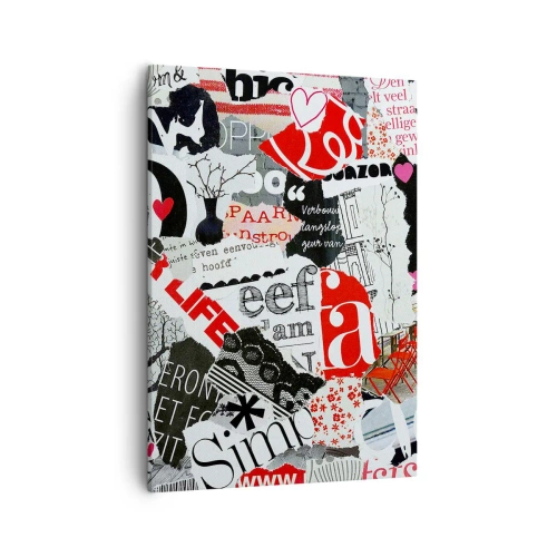 Impression sur toile - Image sur toile - Un collage coloré avec des inscriptions, des cœurs et des graphiques. - 50x70cm - Collage hipster - Décoration murale moderne pour le salon et la chambre ARTTOR