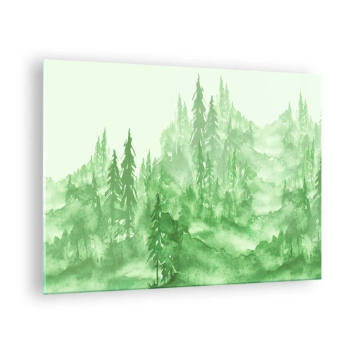 Impression sur verre - Image sur verre - Forêt verte dans un style aquarelle - 70x50cm - Flou de brouillard vert - Décoration murale moderne pour le salon et la chambre ARTTOR