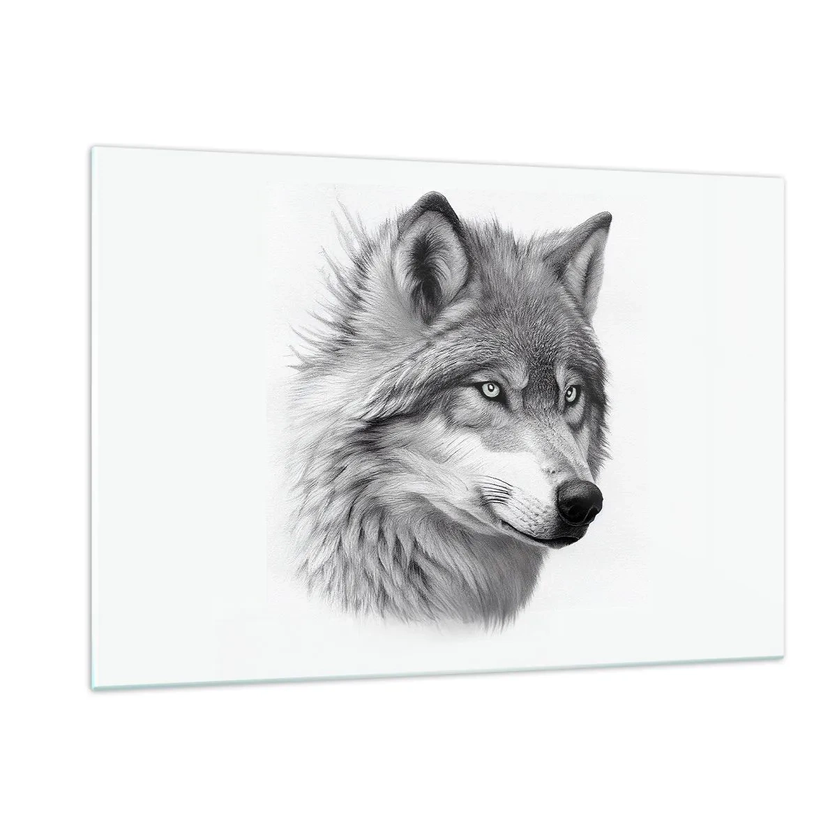 Impression sur verre - Image sur verre - Portrait noir et blanc d'un loup au regard perçant - 120x80cm - Alpha – sans aucun doute - Décoration murale moderne pour le salon et la chambre ARTTOR