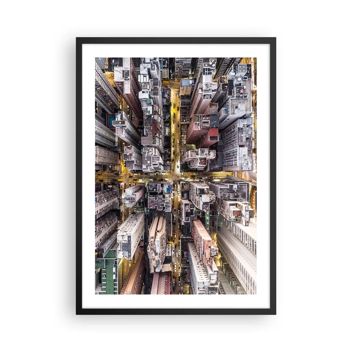 Affiche dans un cadre noir - Poster - Vue aérienne de la ville la nuit - 50x70cm - Salutations de Hong-Kong - Décoration murale moderne pour le salon et la chambre ARTTOR