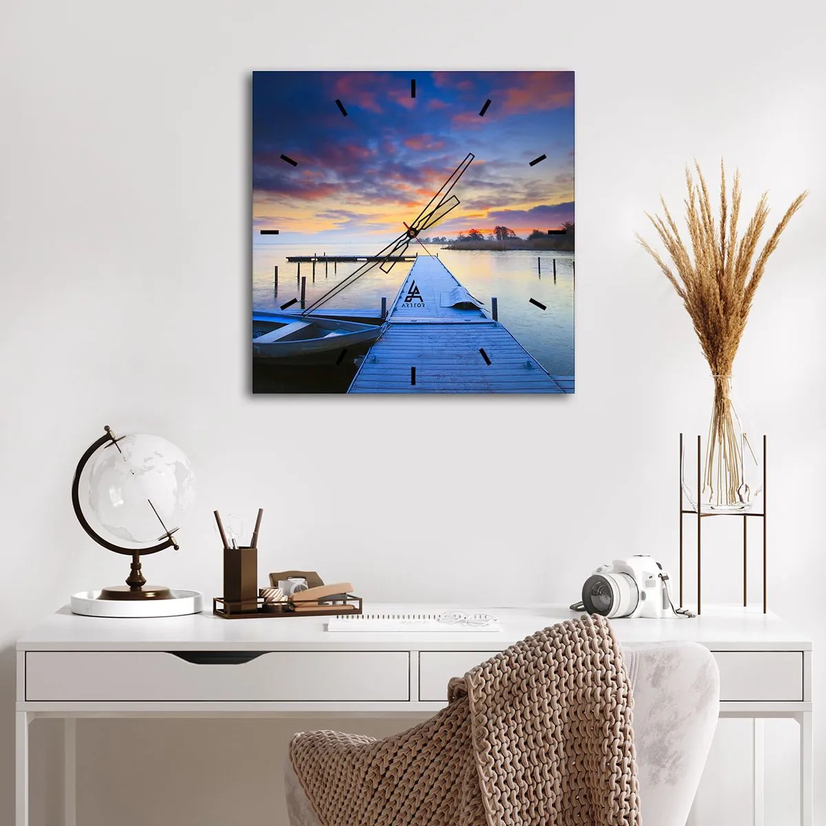 Horloge murale - Pendule murale - Calme violet-doré - 40x40 cm