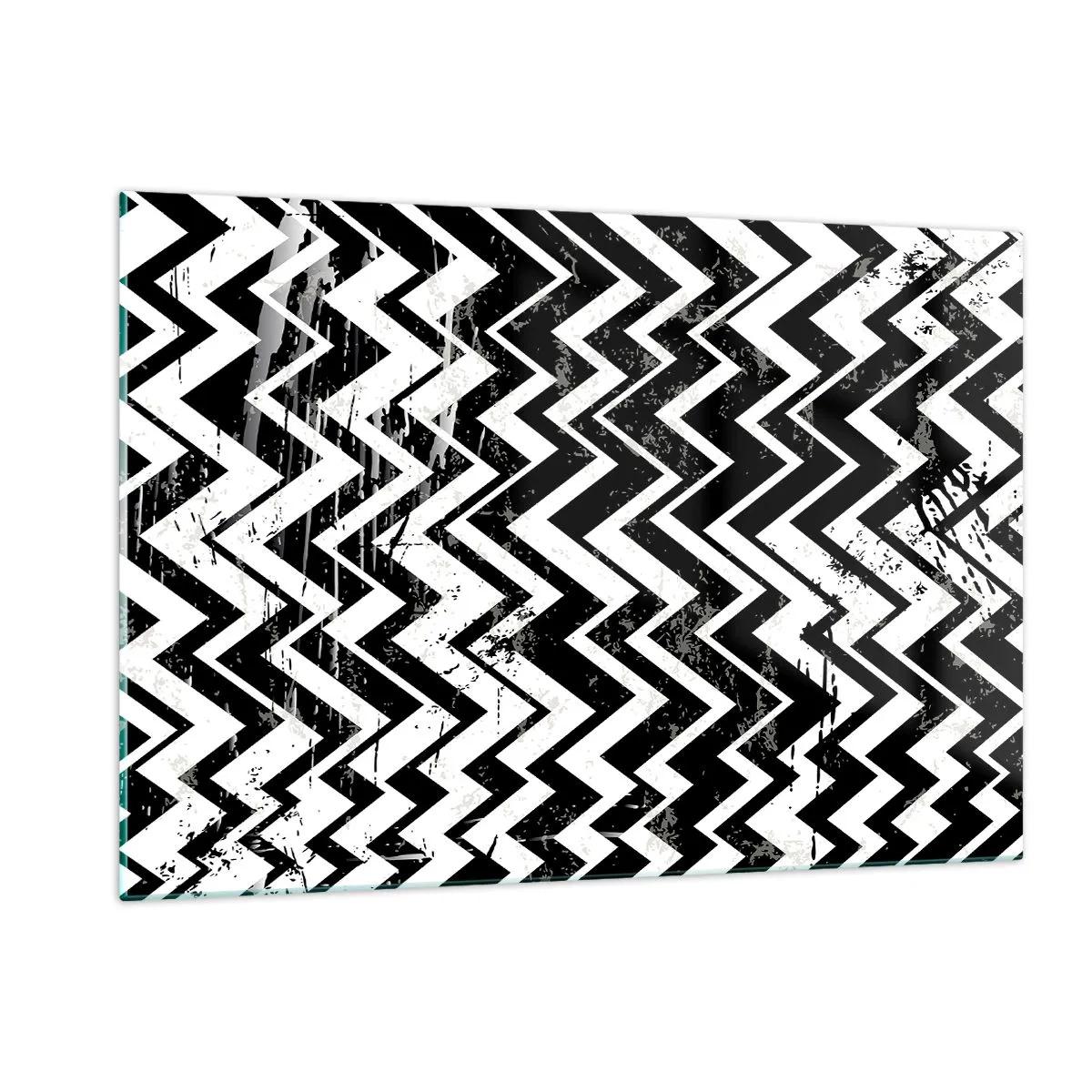 Impression sur verre - Image sur verre - Un motif en zigzag noir et blanc avec une composition et une texture dynamiques. - 120x80cm - Zig-blanc, zag-noir - Décoration murale moderne pour le salon et la chambre ARTTOR