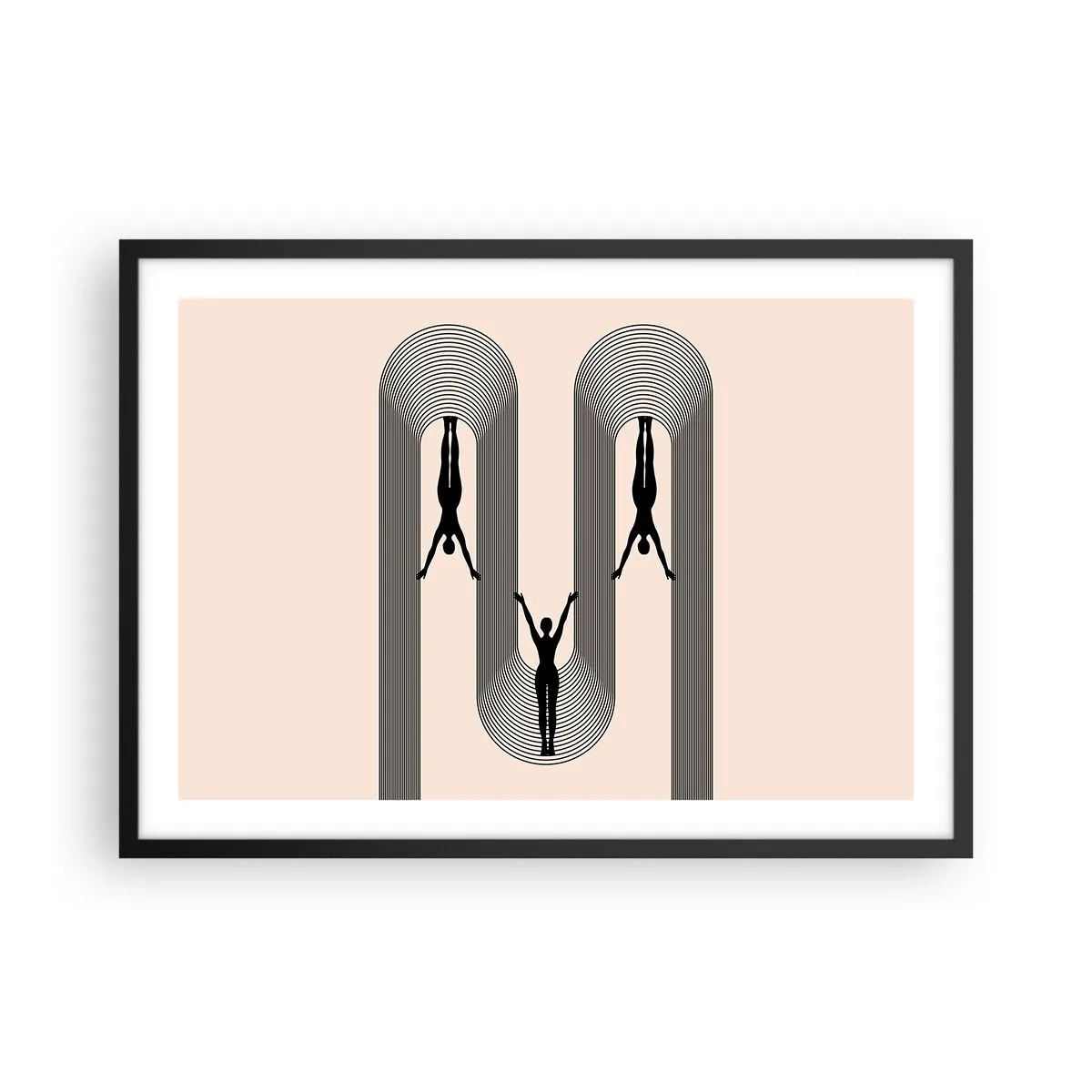 Affiche dans un cadre noir - Poster - Silhouettes géométriques sur fond beige - 70x50cm - Les jambes en l’air - Décoration murale moderne pour le salon et la chambre ARTTOR