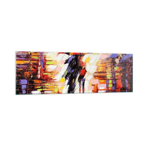 Impression sur verre - Image sur verre - Une scène abstraite d'une promenade sous un parapluie par une nuit pluvieuse. - 160x50cm - Ensemble à travers la nuit et la pluie - Décoration murale moderne pour le salon et la chambre ARTTOR