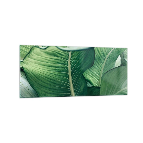 Impression sur verre - Image sur verre - Feuilles vertes avec des détails et une structure expressifs - 120x50cm - Une vie intensément verte - Décoration murale moderne pour le salon et la chambre ARTTOR