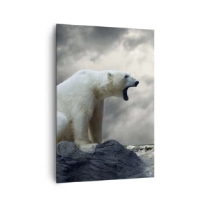Impression sur toile - Image sur toile - Un ours polaire sur les rochers au-dessus d'une mer agitée - 70x100cm - Roi solitaire de l'Arctique - Décoration murale moderne pour le salon et la chambre ARTTOR