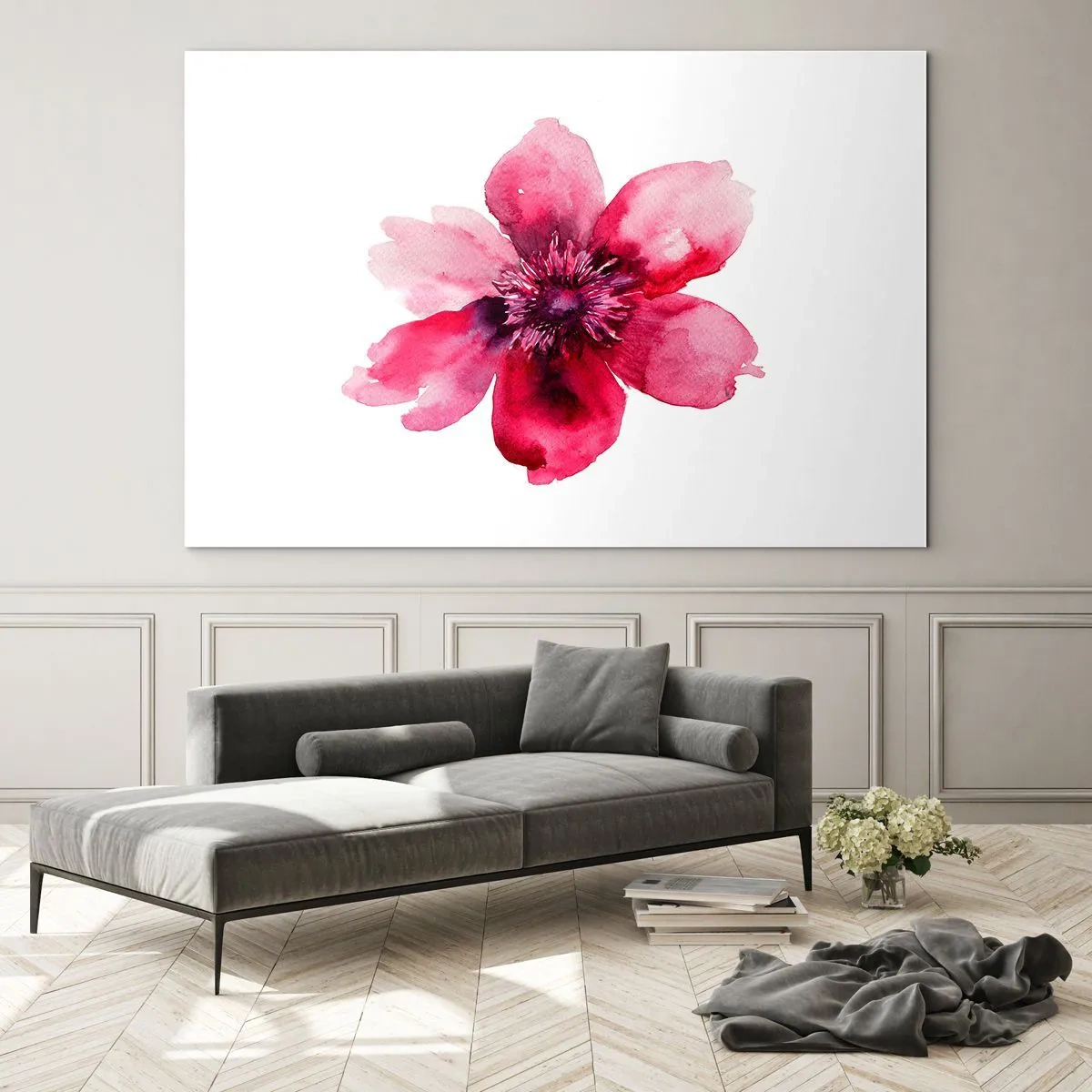 Impression sur verre - Image sur verre - Illustration à l'aquarelle d'une fleur rouge sur fond blanc - 120x80cm - Un baiser parfumé au carmin - Décoration murale moderne pour le salon et la chambre ARTTOR