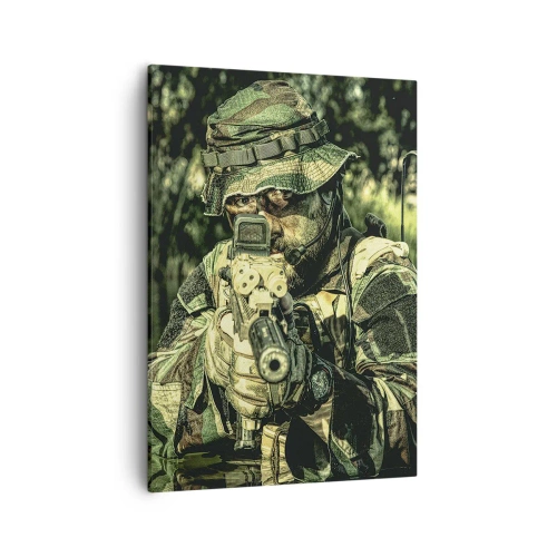 Impression sur toile - Image sur toile - Un soldat en tenue de camouflage vise à travers l'eau. - 50x70cm - Le meilleur des meilleurs - Décoration murale moderne pour le salon et la chambre ARTTOR