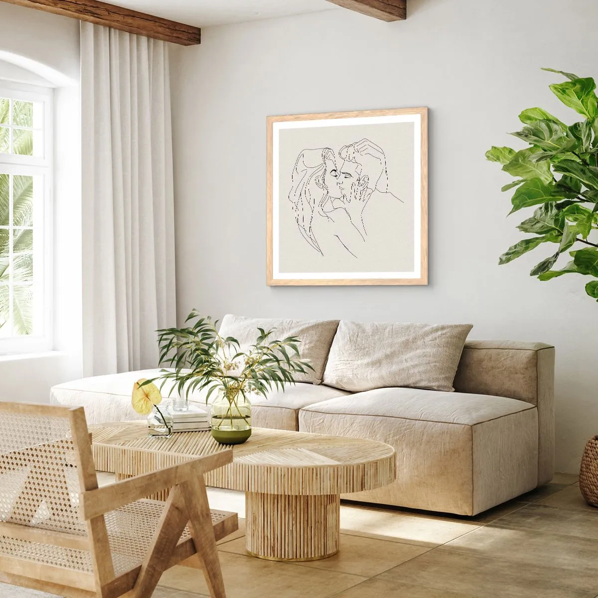 Affiche dans un chêne clair - Poster - Enlacé de sentiment - 60x60 cm