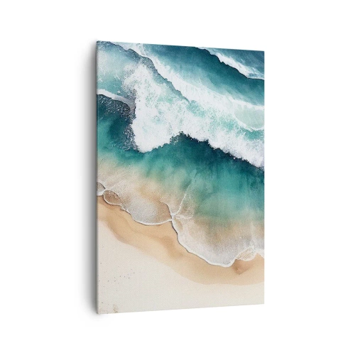 Impression sur toile - Image sur toile - Vue sur la plage et les vagues de la mer dans des tons turquoise - 70x100cm - La rencontre éternelle - Décoration murale moderne pour le salon et la chambre ARTTOR
