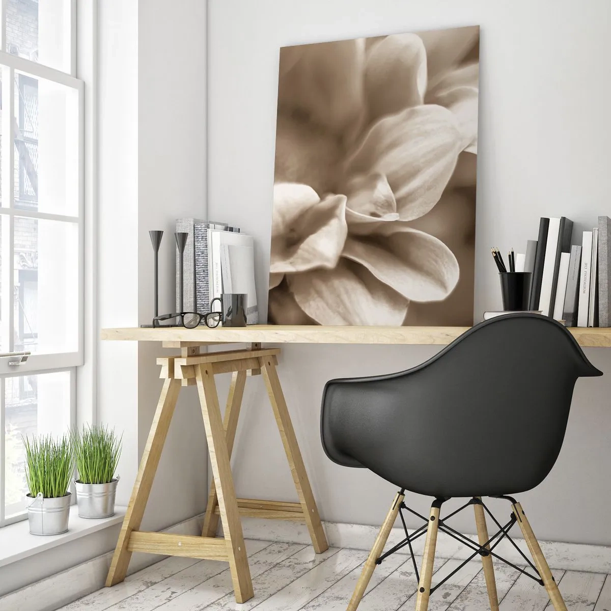 Impression sur verre - Image sur verre - Gros plan de fleurs dans un ton sépia délicat avec des contours doux - 80x120cm - Doux comme un sourire - Décoration murale moderne pour le salon et la chambre ARTTOR