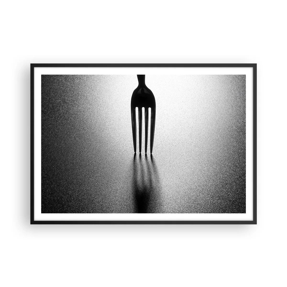 Affiche dans un cadre noir - Poster - Une version minimaliste d'une fourchette en noir et blanc avec jeu d'ombres. - 100x70cm - Lumière et ombre - Décoration murale moderne pour le salon et la chambre ARTTOR