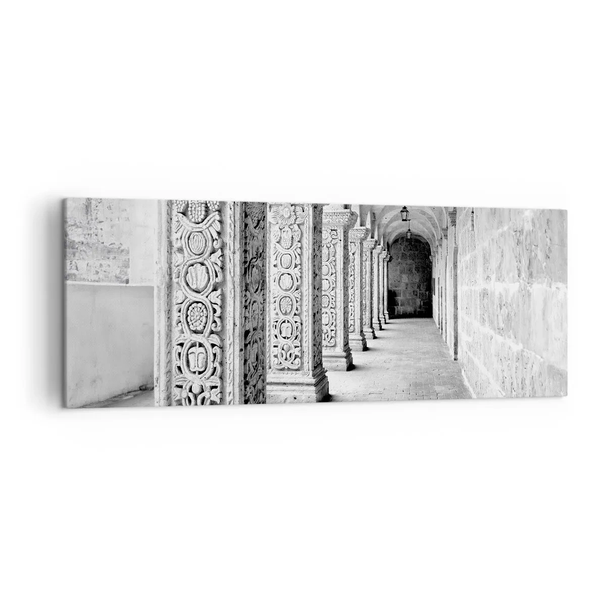 Impression sur toile - Image sur toile - Colonnes historiques dans une prise de vue monochrome - 140x50cm - Où cela mène-t-il…? - Décoration murale moderne pour le salon et la chambre ARTTOR