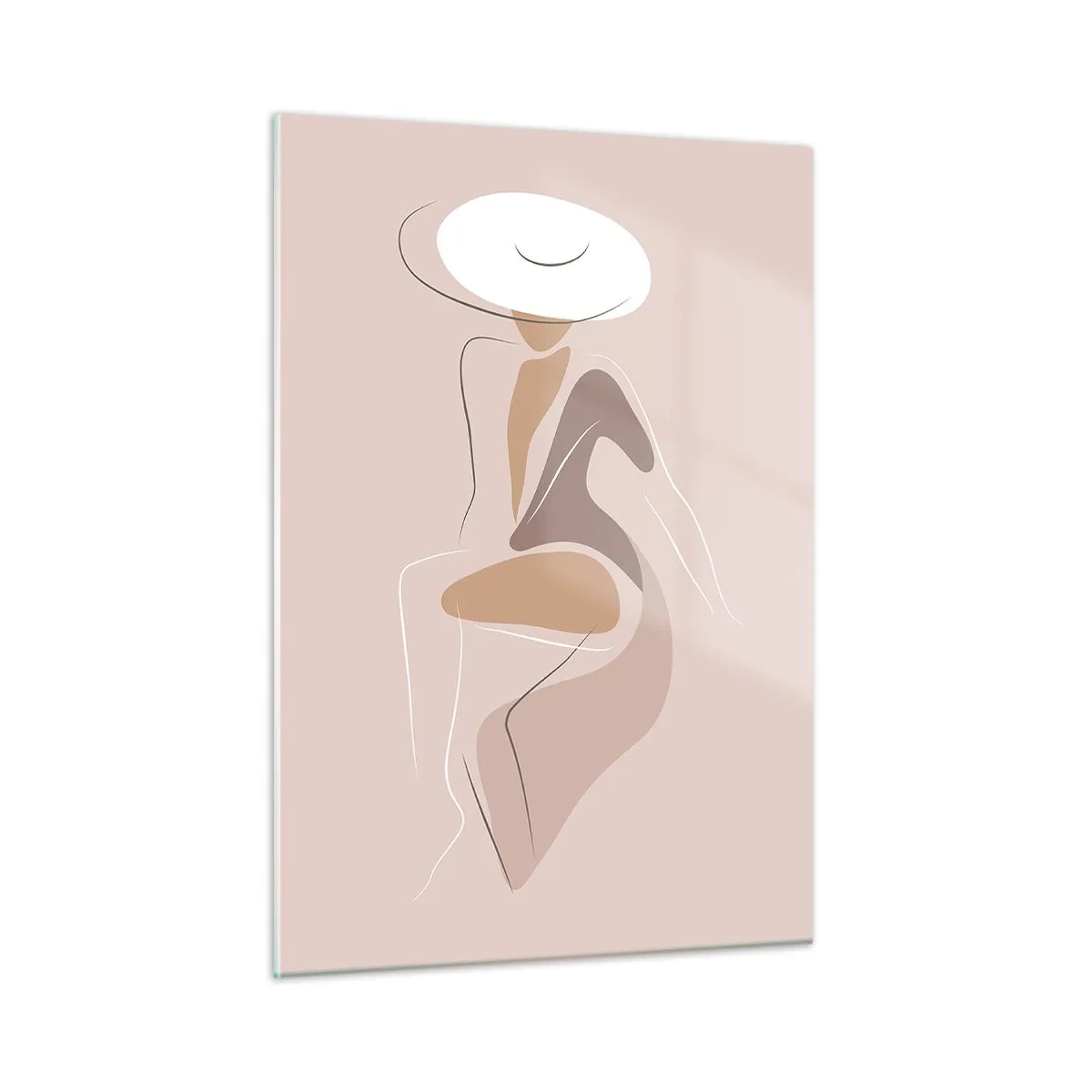 Impression sur verre - Image sur verre - Silhouette d'une femme au chapeau sur fond beige - 50x70cm - Être une dame - Décoration murale moderne pour le salon et la chambre ARTTOR