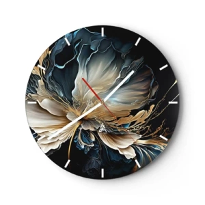 Horloge murale - Pendule murale - Une fleur fantaisie aux formes fluides en or et bleu marine. - 30x30cm - Fleur de fougère de conte de fées - Décoration murale moderne pour le salon, la cuisine et la chambre ARTTOR