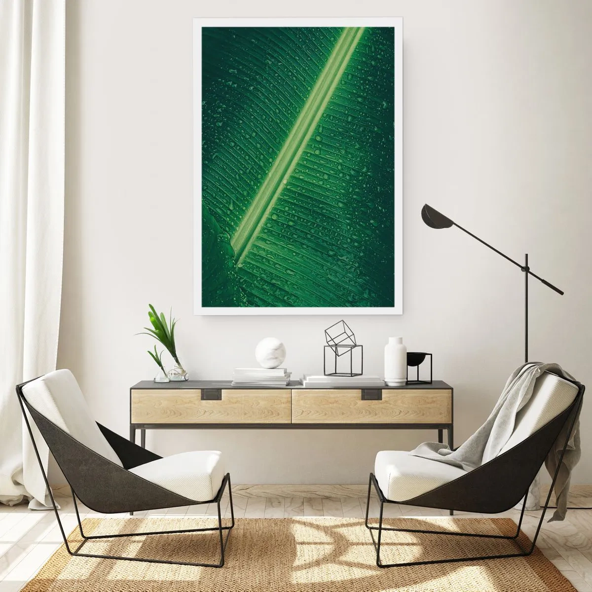 Affiche - Poster - Gros plan d'une feuille verte avec des gouttes d'eau - 50x70cm - Structure de vert - Décoration murale moderne pour le salon et la chambre ARTTOR