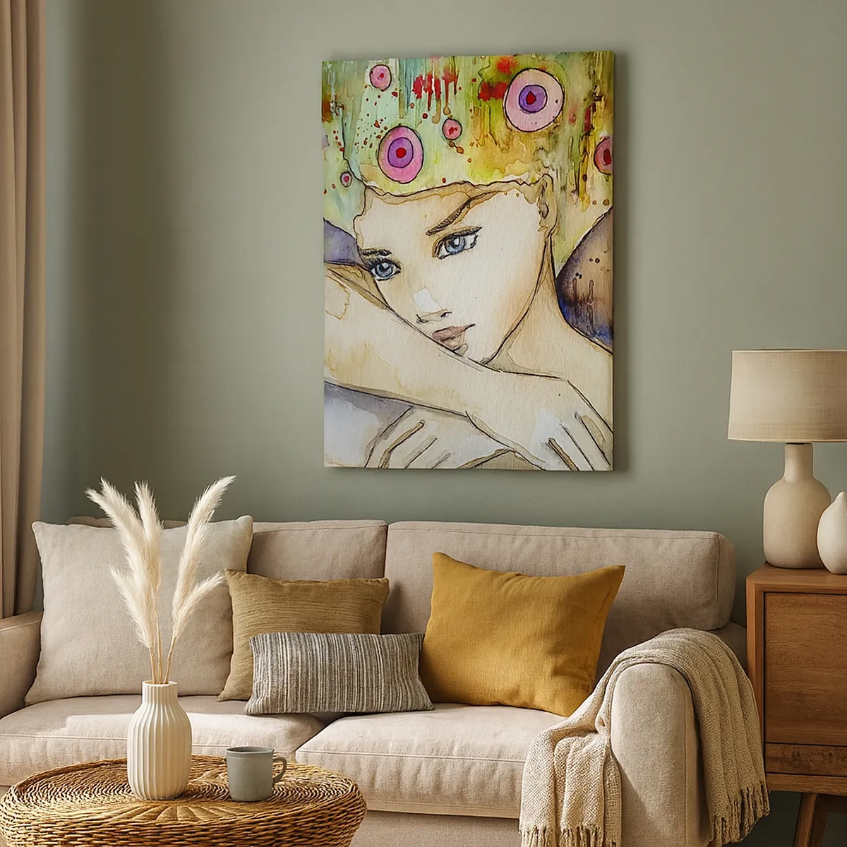 Impression sur toile - Image sur toile - Une femme avec une coiffure abstraite et un papillon rose - 50x70cm - La princesse papillon - Décoration murale moderne pour le salon et la chambre ARTTOR